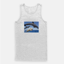 Dog Swims With Dolphins Funny Tank Top
